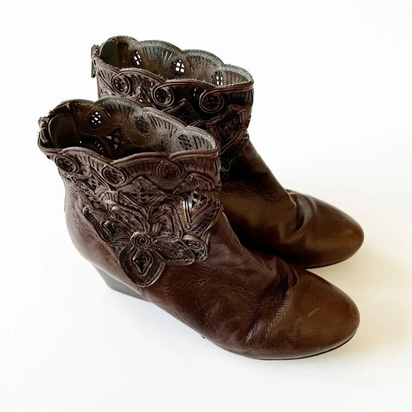Sesto‎ Meucci Dark Brown Cutwork Boots Size 8 Women’s 7” Tall Made In Italy Lace - Picture 11 of 12